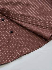 Manfinity CityGents Men's Casual Striped Print Long Sleeve Shirt, Suitable For Spring/Autumn, Vacation, Daily Wear, And Commuting Mens Striped Shirt Long Sleeved Shirt Mens Burgundy Shirt Brown Shirt Casual Shirt Men Striped Long Sleeve Shirt Men Burgundy Shirt Men Casual Shirt Pinstripe Shirt Men Men Brown Shirt - Brown - View 7