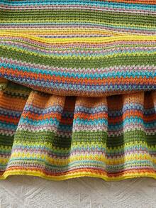 SHEIN Elladie kids Đầm hai dây hở lưng kẻ sọc cầu vồng ngọt ngào, thời trang cho bé gái, trang phục đi nghỉ hè. - Màu Mù tạt vàng - Xem 7