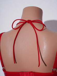 女士性感朋克风PU绷带文胸上衣，可外穿 - 紅色 - 查看 9