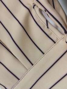 INAWLY 女士休闲条纹纽扣长袖衬衫，适合秋季 - 卡其色 - 查看 6