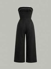 SHEIN Young Girl Solid Color Fitted Casual Jumpsuit - Black - View 3