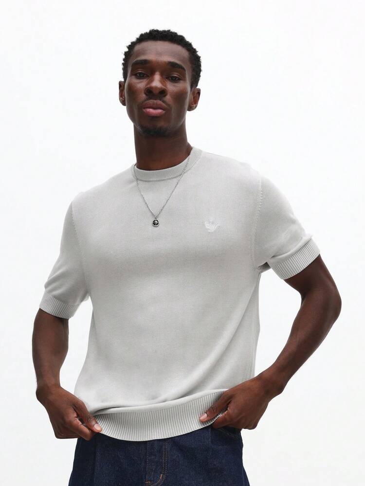 T-shirt en maille à manches courtes et coupe carrée avec logo