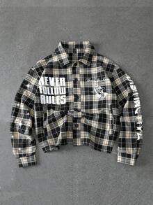 ROMWE MEN Men's Casual Plaid & Figure Print Wool Blend Jacket, Spring/Autumn - Multicolor - View 2