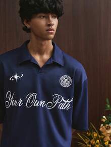 TOKVUE TOKUVE 男士休闲 Polo 衫，复古字体设计，星形图案，适合日常穿着，灵感源自 ，针织短袖 Polo 衫，适合音乐节、度假和日常穿搭，男士休闲衬衫，居家休闲，街头文化，个性化定制，送给丈夫或男友的礼物，学院风图案 Polo 衫，男士 Polo 衫，男士衬衫，宽松版型 - 藏蓝色 - 查看 5