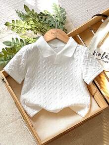 SHEIN Vintaside Kids 男婴可爱舒适百搭休闲时尚纹理面料上衣 - 白色 - 查看 5