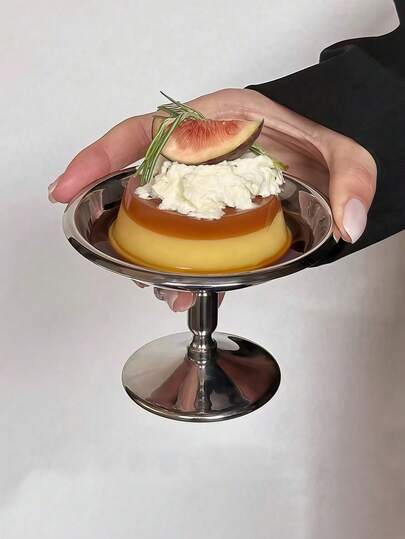 1pc Stainless Steel Oval Dessert Plate, Afternoon Tea Ins Dessert Cup, Pudding Dish, Cake Pedestal