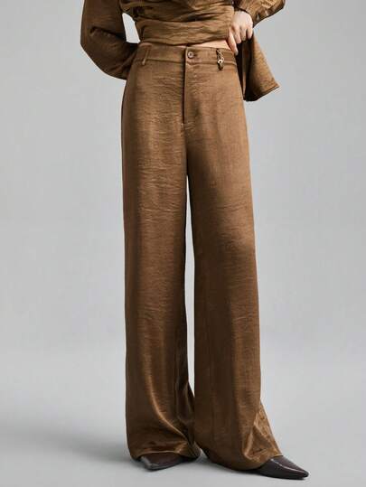 Ontre Pantalones de mujer de cintura elástica color camello 2026, adecuados para la temporada de fiestas urbanas modernas, la temporada de regreso a la escuela, el uso casual minimalista urbano diario, el estilo bohemio, las vacaciones, los festivales, la primavera, el atuendo del carnaval del Día de San Valentín, la ropa elegante para la playa y las fiestas de las mujeres