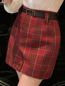 DAZY Falda casual de línea A a cuadros mini para mujer en primavera - Burdeos - Ver 9