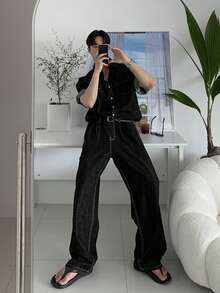 DAZY Men's Solid Dark Grey Denim Suit, Spring/Summer - Black - View 6