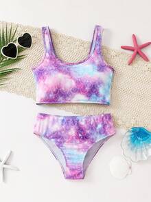 Emery Rose Kids Emery Rose Kids 少女印花细肩带比基尼上衣 - 淡紫色 - 查看 5