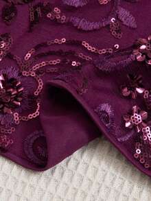 Sweetra Top sin espalda con cuello en V y diseño de lentejuelas, elegante y versátil para fiestas y reuniones - Morado - Ver 5