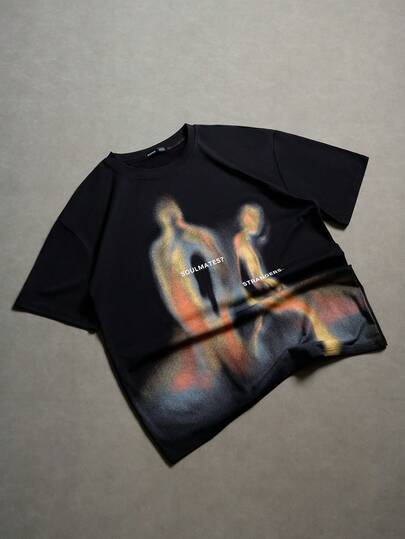 ROMWE MEN Grunge Punk Camiseta de manga corta de verano con figura de imagen térmica de silueta de calle vintage para hombres