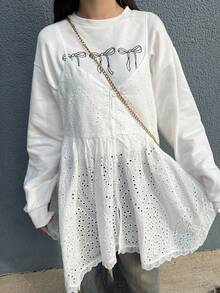 FRIFUL Women's Layered Camisole Top With Embroidered Lace Hem, Loose Casual Sweet Design, White - White - View 4