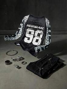 NEON BLANC Distressed Leopard Arm Digital Print T-Shirt Men 98 Streetwear Ripped Effect Tee - Black - View 1