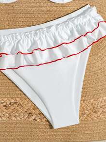 Swim Mod 女士新款白色亮面面料两件套泳衣，可爱性感时尚，柔软可调节肩带，海滩度假热门之选 - 白色 - 查看 7