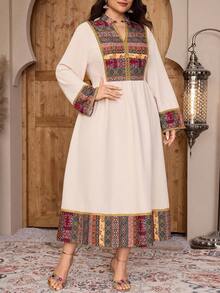 Al Najma Neues Kontrast-Farbblock Patchwork Taille Muster Urlaubs Strandkleid - Verschiedenfarbig - Übersicht 5