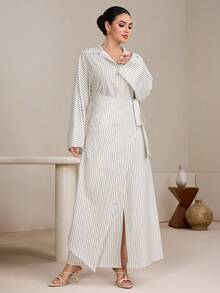 Graceveil Women's Striped Wrap Tie Dress - Apricot - View 4