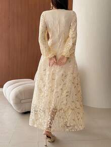 DAZY French Style Long Sleeve Dress, Women's Long Dress - Apricot - View 2