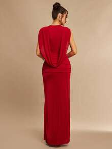 Silquee Đầm không tay cổ chữ V sâu gợi cảm thời trang dành cho nữ - Màu Đỏ Sâu - Xem 6