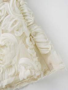 Olithes Elegant Strapless Cinched Waist Ruffle Hem Side Slit Hidden Zipper Mesh Embroidered Fabric Apricot Blouse For Women, Spring/Summer Strapless Top White Top Summer Holiday Outfits Top Party Top Summer Tops - Apricot - View 8