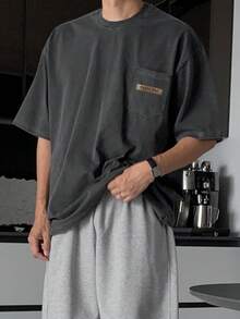 DAZY 男士字母印花宽松灰色T恤短裤套装，夏季 - 灰色 - 查看 7