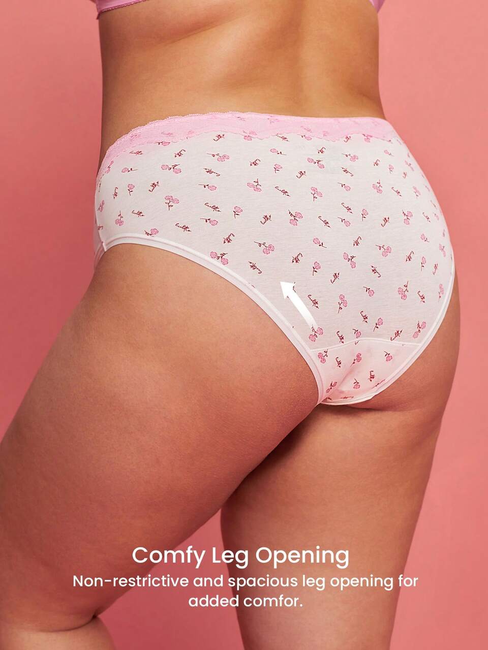 Plus 3-Pack Soft Cotton Basic Floral Print Lace Trim Mid-Waist Underwear Briefs