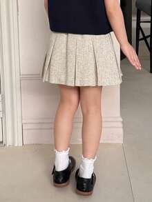 DAZY 女童百褶百搭休闲返校迷你裙 - 杏色 - 查看 3