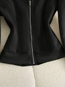 Franclia Women's Casual Hooded Faux Fur Collar Thermal Lined Cropped Sweatshirt, Autumn/Winter - Black - View 5