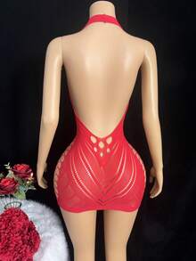 ChaseTheNight 大码性感内衣渔网连衣裙，情人节 - 紅色 - 查看 5