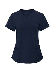 TaskEZ Solid Color Short Sleeve Double Pocket Scrub Uniform Top - Navy Blue - View 1
