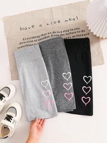 SHEIN paquete de 3 leggings de longitud media con patrón de corazón simple, informales, para niña preadolescente, adecuados para primavera y verano - Multicolor - Ver 3