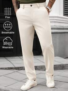 Manfinity CasualCool Herren Lässig Alltagsarbeitskleidung Einfarbige Hose mit schräger Tasche und geradem Bein - Aprikosenfarben - Übersicht 4