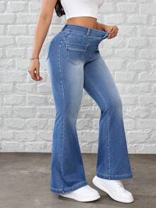 Flexra Quần jeans ống loe ôm vừa vặn, giặt thường ngày dành cho nữ - Màu xanh lam - Xem 3