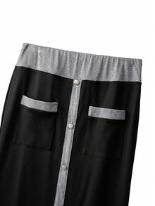 GlowEve CURVE Women's Plus Size Autumn V-Neck Sleeveless Knit Patchwork Loose Blouse And A-Line Long Skirt 2-Piece Set, Comfortable Casual Elegant For Daily, Party, Work - Multicolor - View 5