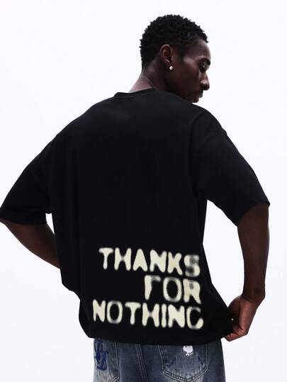 SUMWON “谢谢你什么都没做”图案印花圆领短袖T恤 休闲街头风宣言T恤