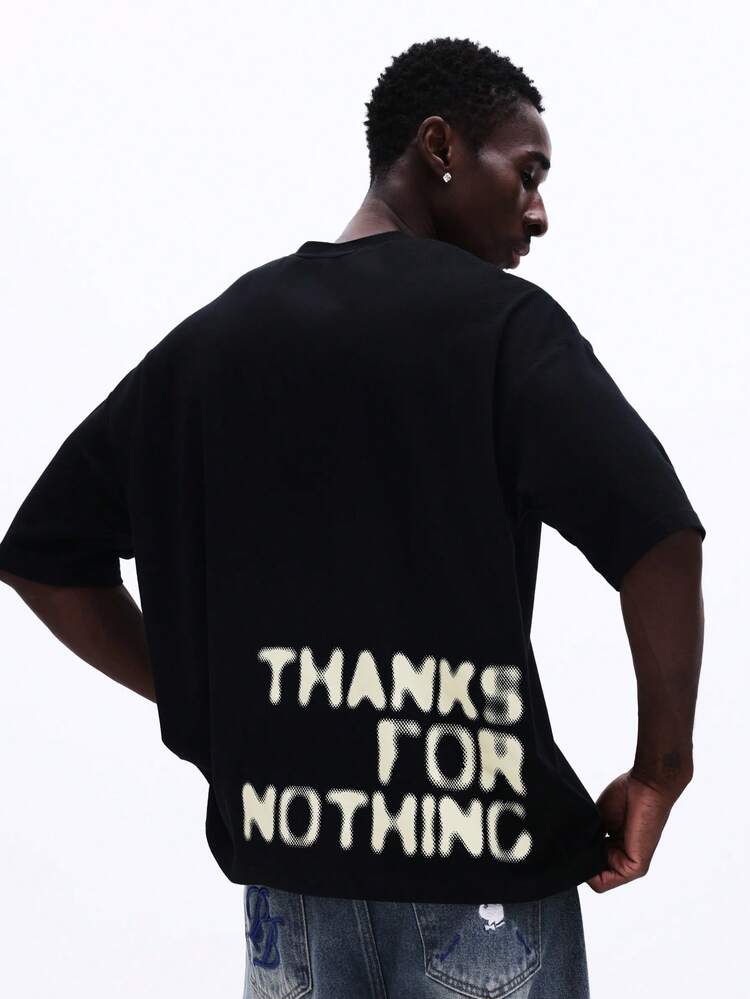 Thanks For Nothing Graphic Print Crew Neck Tee