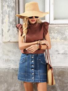 EMERY ROSE Women's Casual Daily Commute Versatile Button Fly Patchwork Slant Pocket Denim Mini Skirt, Summer - Dark Wash - View 6