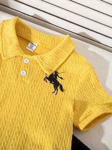 2件套女童休闲Polo领短袖印花T恤和荷叶边褶皱短裙，时尚套装 - 彩色 - 查看 7