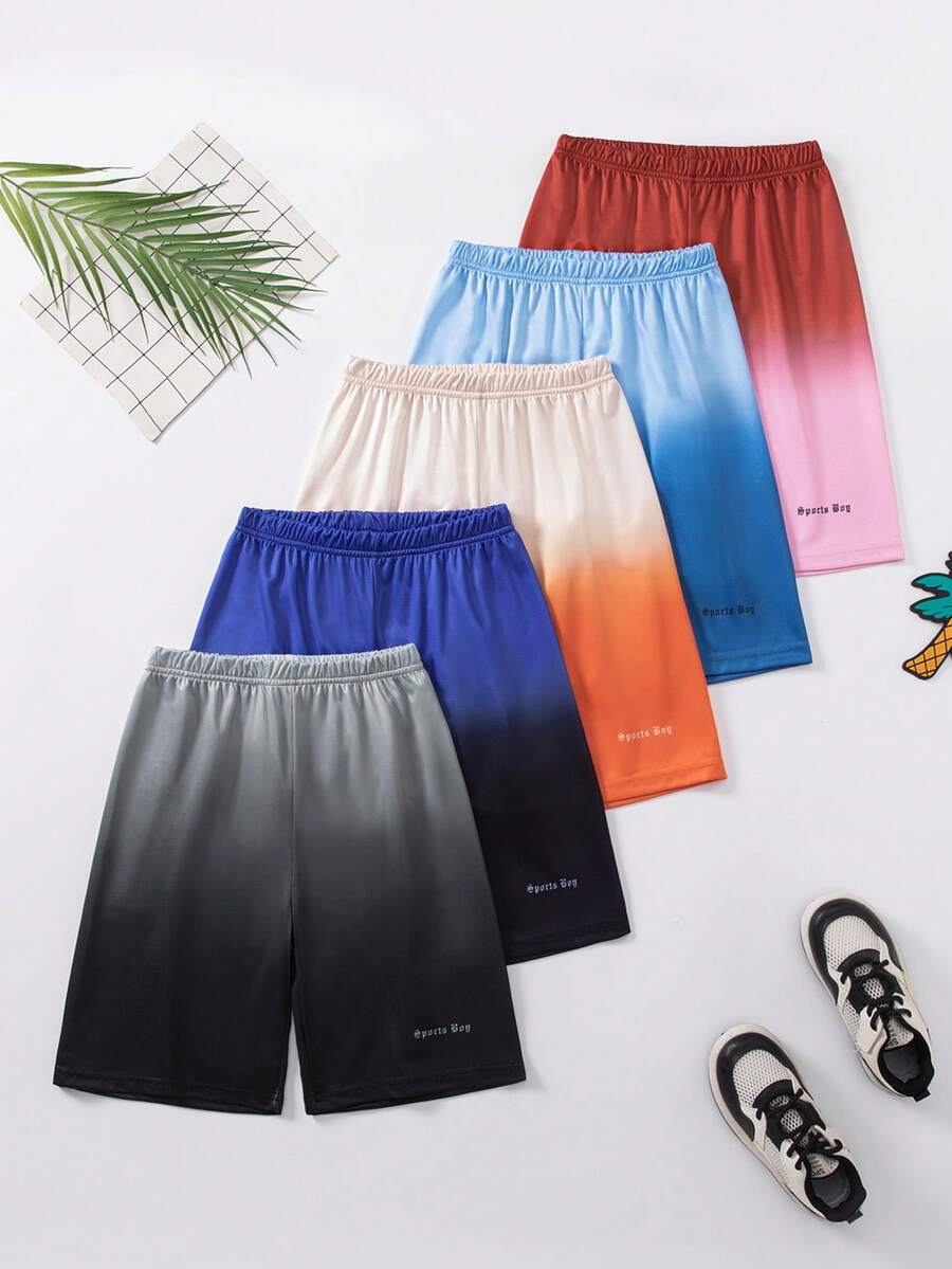 SHEIN Fantacosmos 5件套青少年男童休闲运动风渐变色网眼面料及膝短裤,适合日常穿着和户外活动,夏季 - 彩色 - 查看 1
