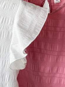 2pcs/Set Tween Girls Floral Ruffle Collar Spring Vacation Beach Style Textured Shirt, Spring/Summer - Multicolor - View 6