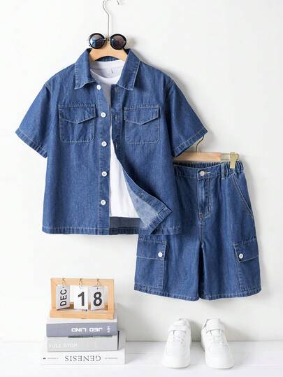 2条装男童休闲宽松直筒牛仔裤，舒适棉混纺面料，适合日常穿着、上学、聚会、春秋季节穿着。