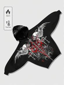 ROMWE MEN Goth Áo nỉ tay cánh dơi dáng rộng có mũ, áo nỉ đôi, thích hợp cho mùa xuân, thu và đông. - màu đen - Xem 1