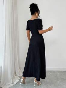 Rafferiza Đầm dài tay ngắn xẻ tà màu đen, thanh lịch, quyến rũ, gợi cảm, thích hợp cho tiệc tùng, thích hợp cho mùa xuân/hè. - màu đen - Xem 2