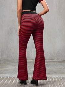 SHEIN HOT STUFF Women's Fashion Casual Red Striped Letter Graphic Flare Leg Leggings Jogging Summer - Black - View 2