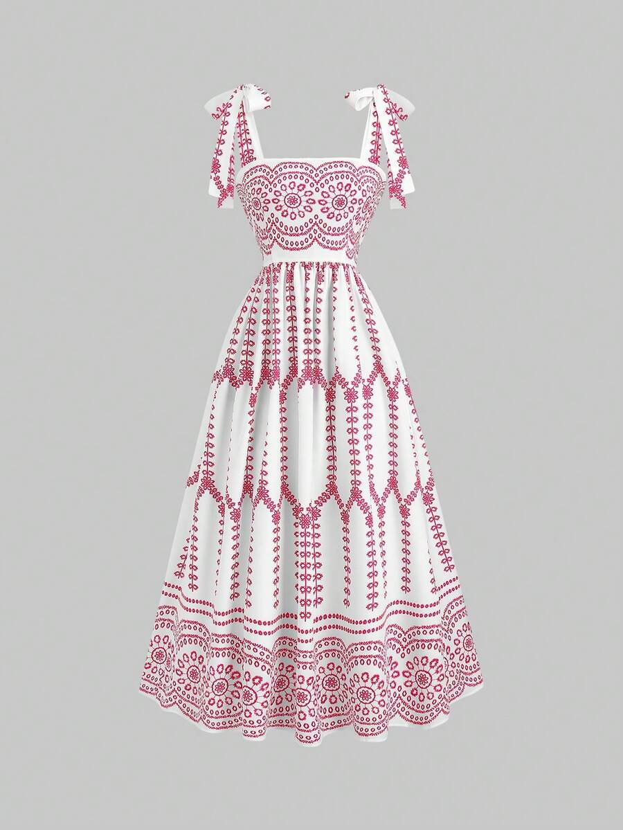 Sweetra Đầm vintage hoa nhí thắt eo dành cho nữ, chất liệu nhẹ sang trọng, không tay, màu đỏ, dáng ôm, gợi cảm, thích hợp cho kỳ nghỉ hè và tiệc tùng. - Hồng - Xem 1