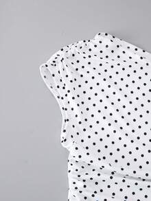Áo thun dệt kim ngắn chấm bi cho bé gái tuổi teen, thích hợp mặc thường ngày, đi nghỉ mát, đi làm, dễ thương, mặc ở nhà, kiểu vai lệch, trễ vai, eo thắt. - màu đen - Xem 3