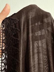 Swim Vcay 大码女士休闲度假沙滩连衣裙，侧开衩蕾丝拼接 - 棕色 - 查看 5