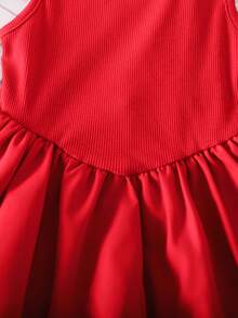 SHEIN Baby Girls Everyday Casual Red Polyester Sleeveless Short Dress With Round Neckline - Red - View 8