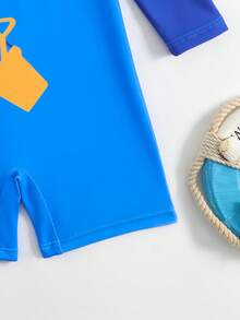 2件装婴儿/幼儿男童鲨鱼印花速干舒适针织泳衣，适合游泳池、海滩、冲浪、度假、夏季穿着 - 藍色 - 查看 7