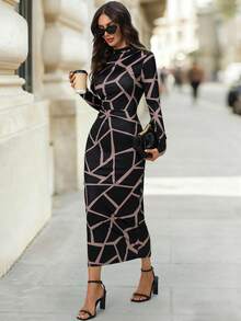 SHEIN Clasi Vestido ajustado de mujer con estampado abstracto - Multicolor - Ver 8